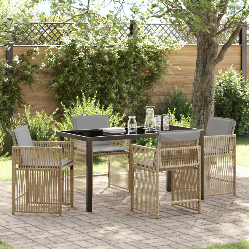 5-delt hagemøbelsett med puter beige poly rattan