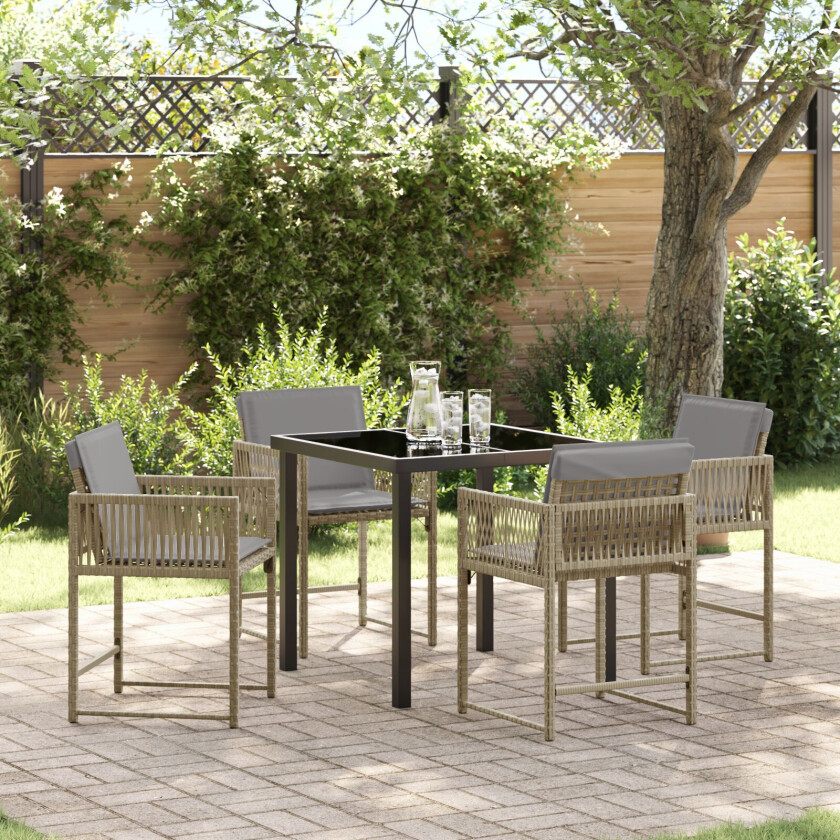 5-delt Hagemøbelsett med puter Beige Poly Rattan