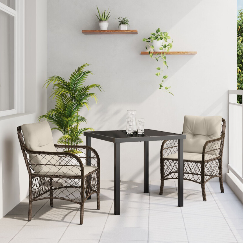 3 Delt Hagedining Set med Puter Brun Poly Rattan