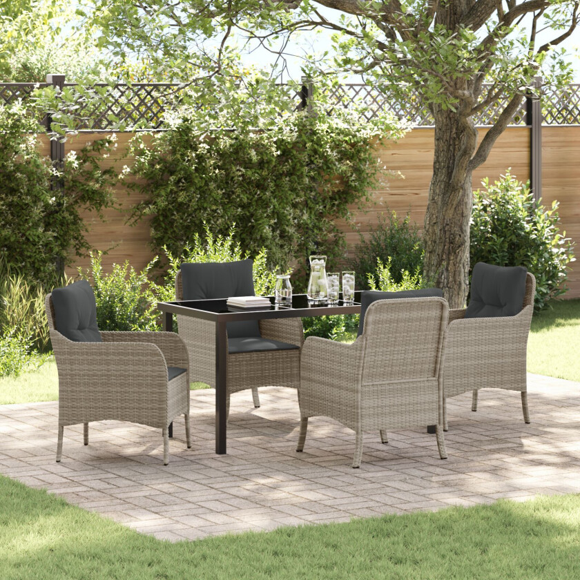 5 Delt Hage Spisestue med Puder Lys Grå Poly Rottingsstuhl