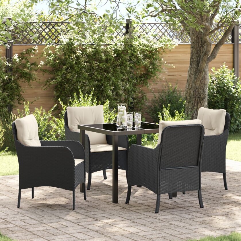 5 Deler Hage Spisesett med Puter Svart Poly Rott