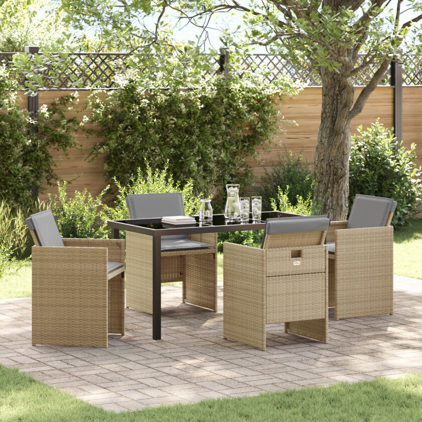 5-delt hagedining-sett med puter Beige poly-rotting