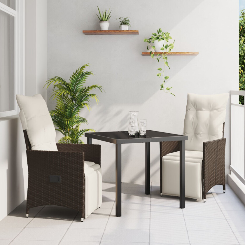 3-delt hagedining-sett med puter Brun poly rattan