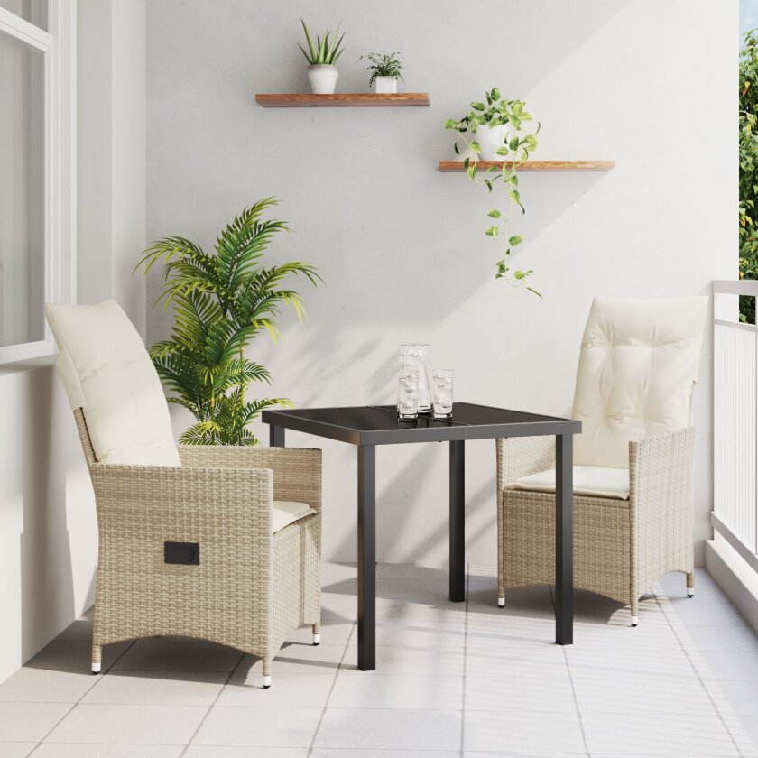 3 Delt Hage Spisesett med Puter Beige Poly Rottin