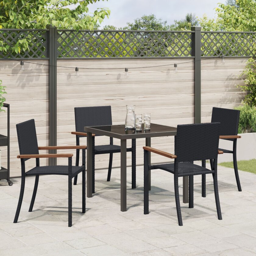 5 Delt Hage Spisesett Sort Poly Rattan