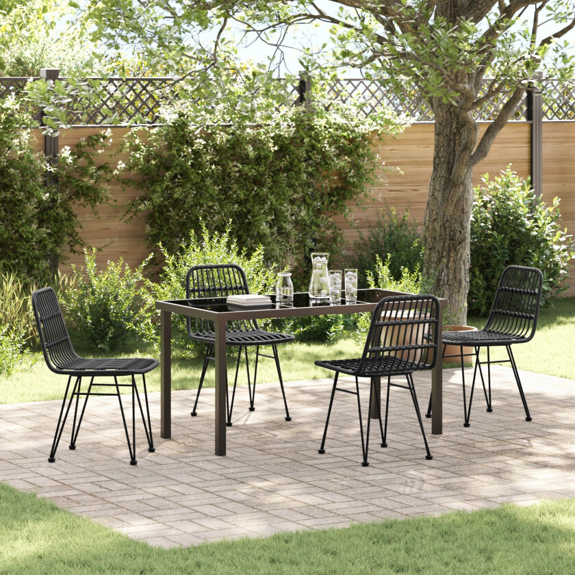 5-delt hagespisestolsett Svart Poly Rattan