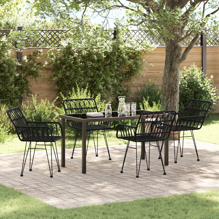 5-delt Hage Spisestue Sett Svart Poly Rattan