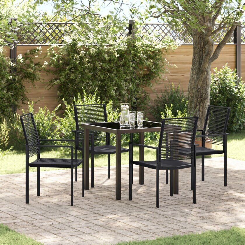 5-delt hage spisebordsett svart PVC rattan