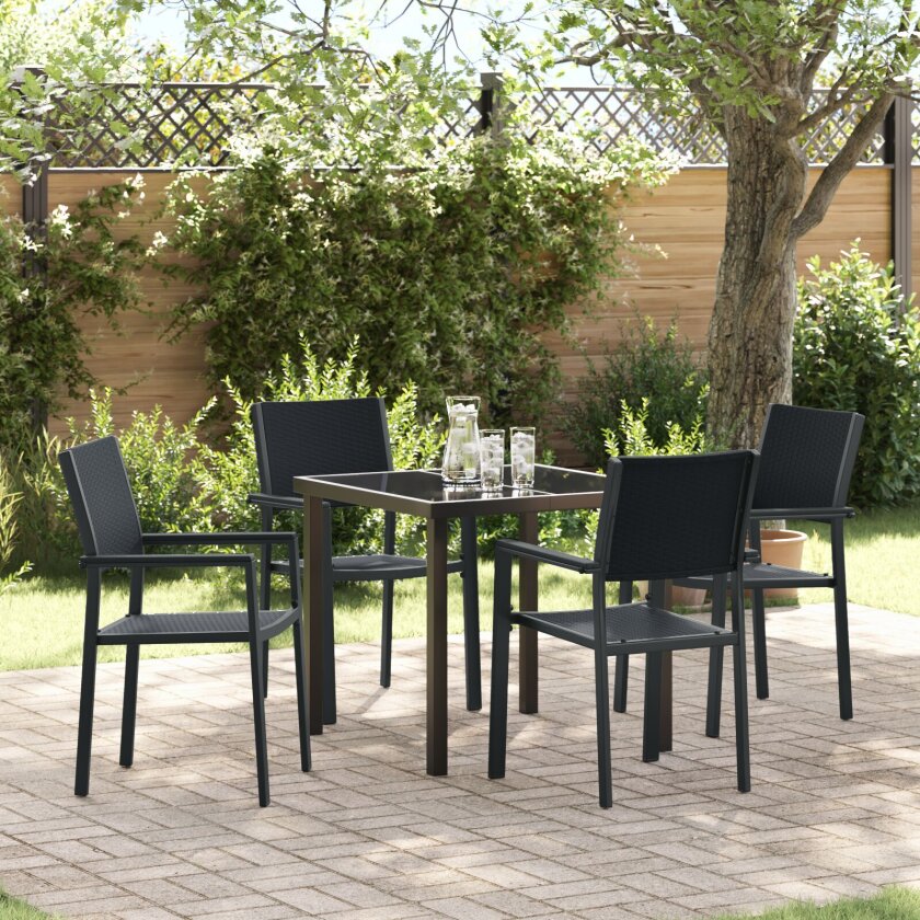 5-delt hage spisebordsett svart poly rattan