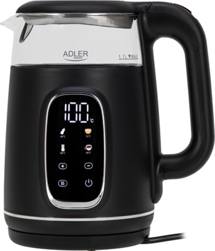 Led-Glass Vannkoker Med Temperaturkontroll, 1,7L