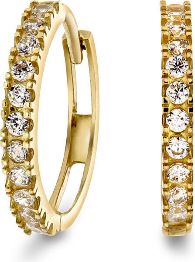 , Øreringer i 585 gult gull med zirkonia