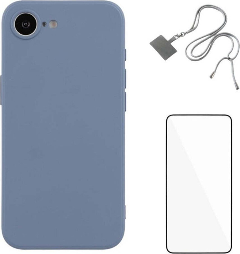 iPhone 16e Sett med Fleksibelt Plast Deksel - Skjermbeskytter - Stropp - Lavendel