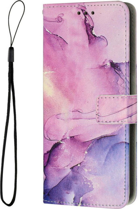 Samsung Galaxy S25 Edge Marmor Mønstret Kunstskinn Flip Deksel m. Stropp - Lilla