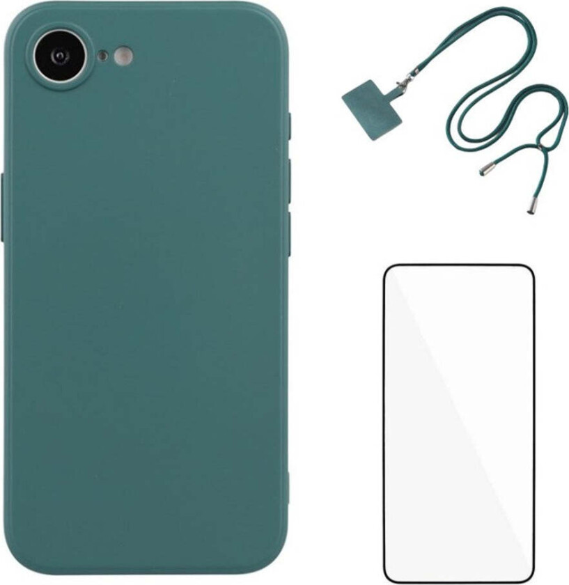 iPhone 16e Sett med Fleksibelt Plast Deksel - Skjermbeskytter - Stropp - Grønn