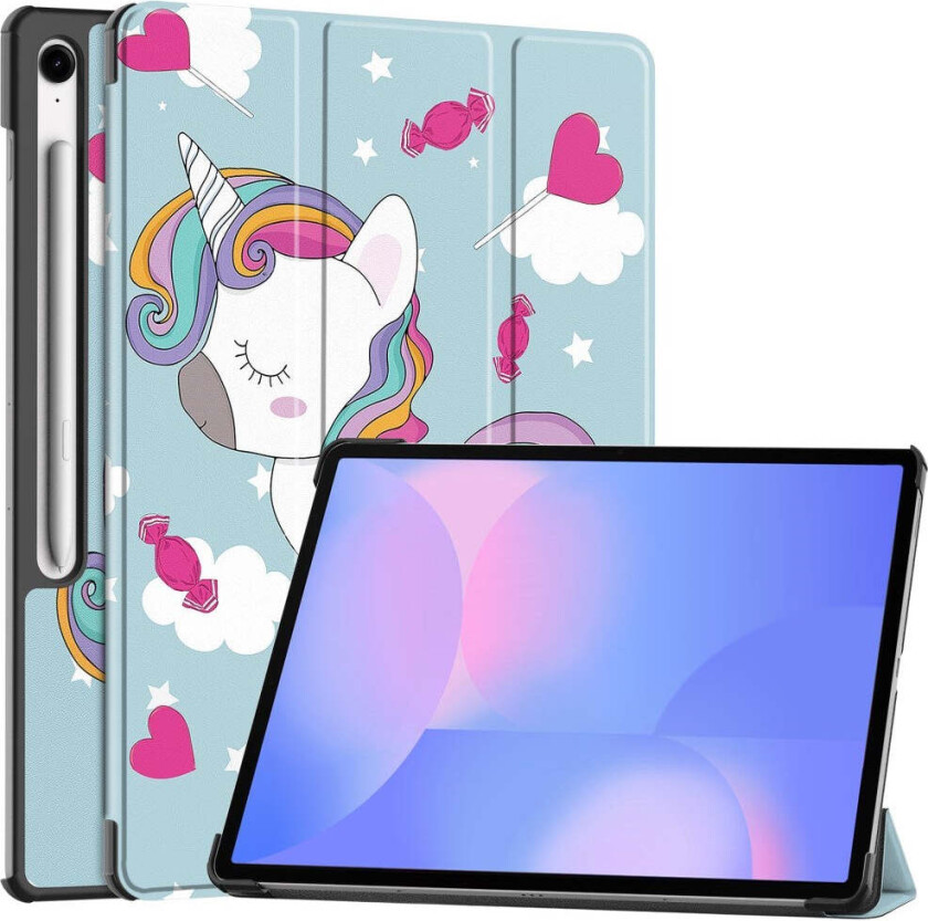 Samsung Galaxy Tab S10 FE+ (Plus) Tri-Fold Kunstskinn Flip Deksel m. Mønster - Enhjørning