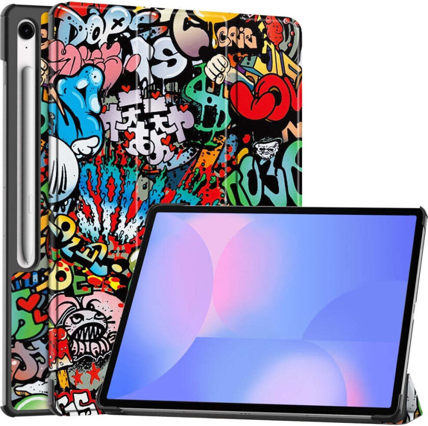 Samsung Galaxy Tab S10 FE+ (Plus) Tri-Fold Kunstskinn Flip Deksel m. Mønster - Graffiti