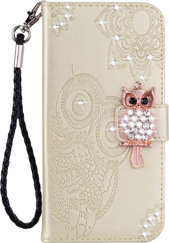 Samsung Galaxy S25 Ultra Kunstskinn Flip Deksel m. Uglemotiv - Gull