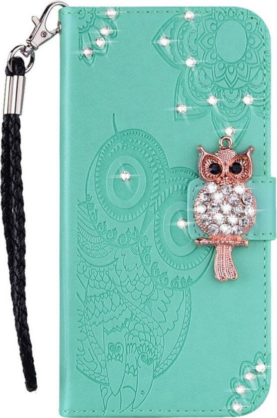 Samsung Galaxy S25 Ultra Kunstskinn Flip Deksel m. Uglemotiv - Turkis