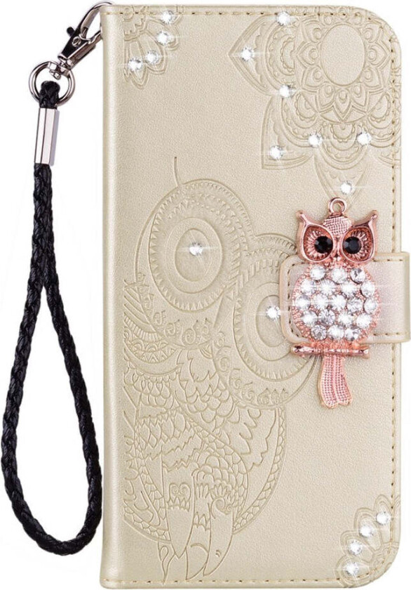 Samsung Galaxy S25+ (Plus) Kunstskinn Flip Deksel m. Uglemotiv - Gull