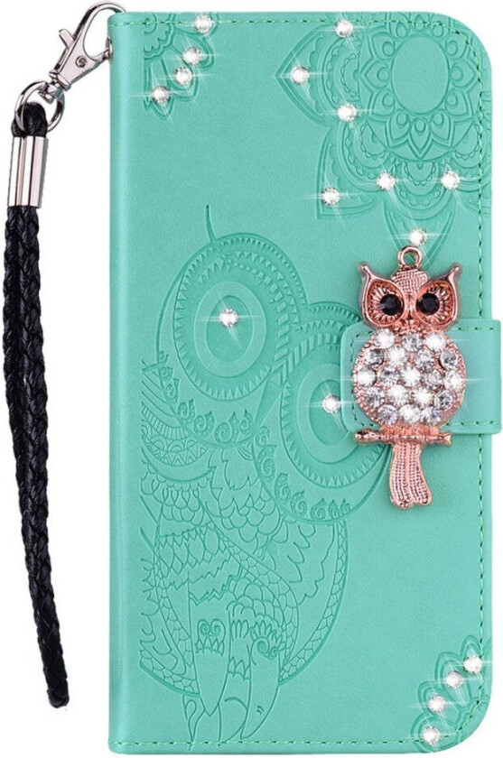 Samsung Galaxy S25+ (Plus) Kunstskinn Flip Deksel m. Uglemotiv - Turkis