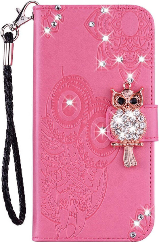 Samsung Galaxy S25+ (Plus) Kunstskinn Flip Deksel m. Uglemotiv - Rosa