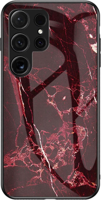 Samsung Galaxy S25 Ultra Hybrid Marmor Deksel m. Glass Bakside - Rød