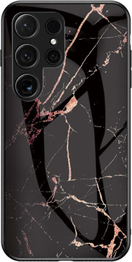 Samsung Galaxy S25 Ultra Hybrid Marmor Deksel m. Glass Bakside - Svart / Gull
