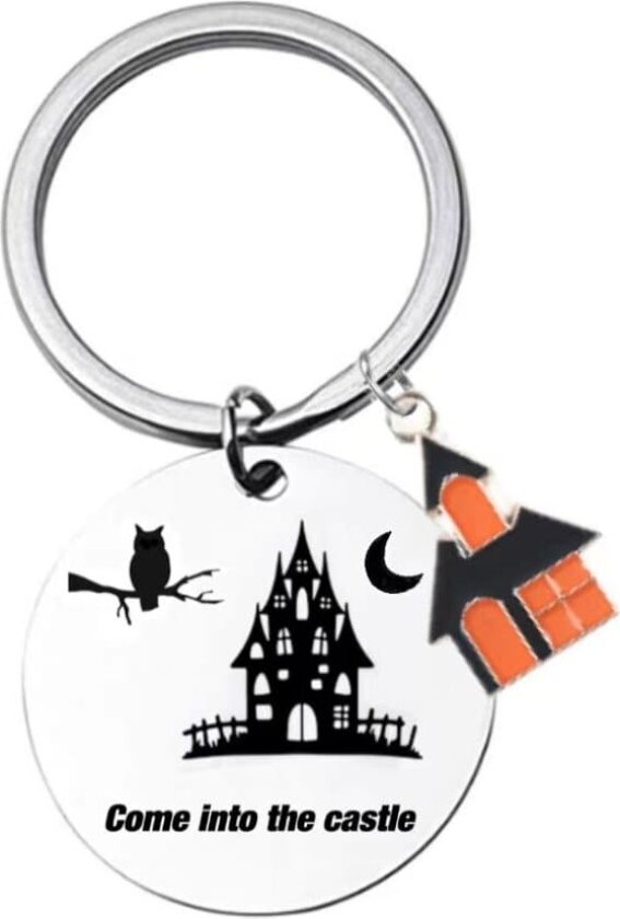 INF Halloween nøkkelring, rustfritt stål tegneserie Owl Castle nøkkelring
