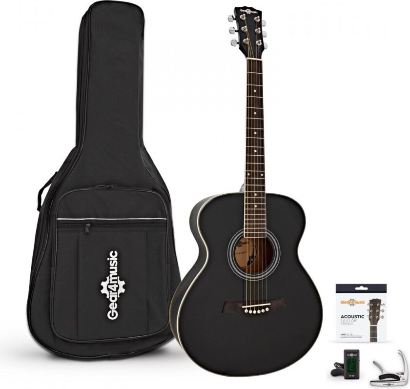 Gear4Music Student Akustisk Gitar fra Gear4music + Tilbehørspakke Svart