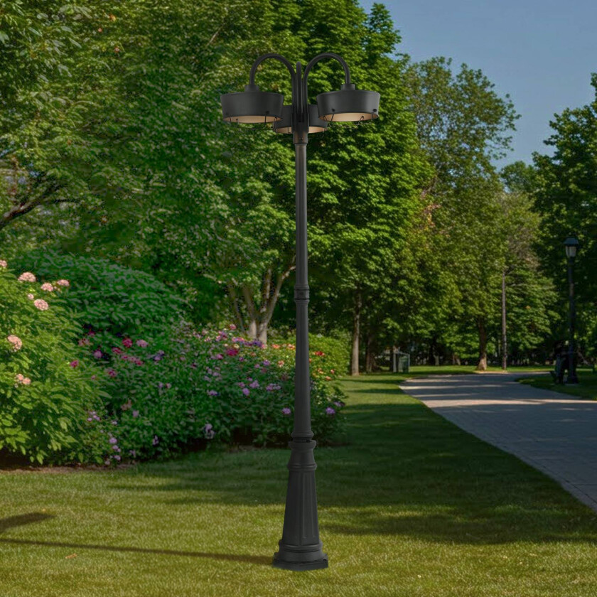 Prios LED-utelampe Thorus, 204 cm, svart, 3 lyskilder, IP44