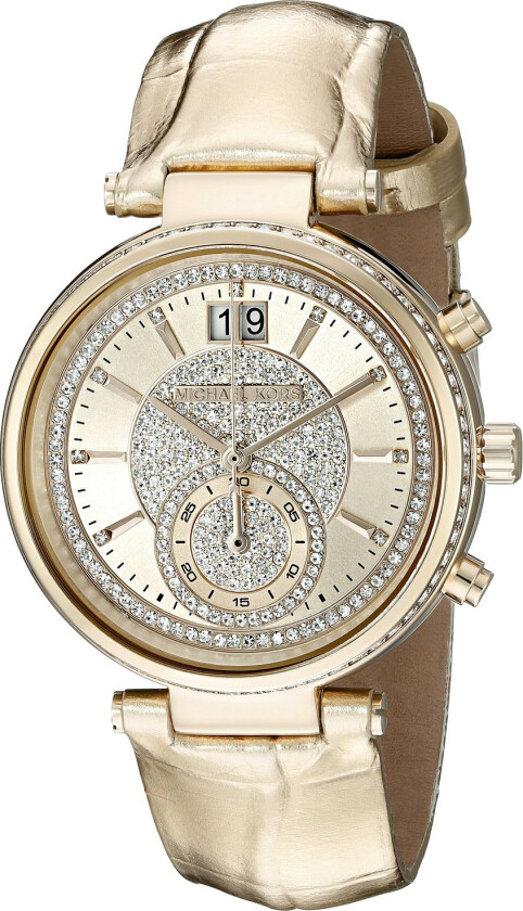 Dameklokke MK2444 Sawyer Champagnefarget/Lær Ø39 mm