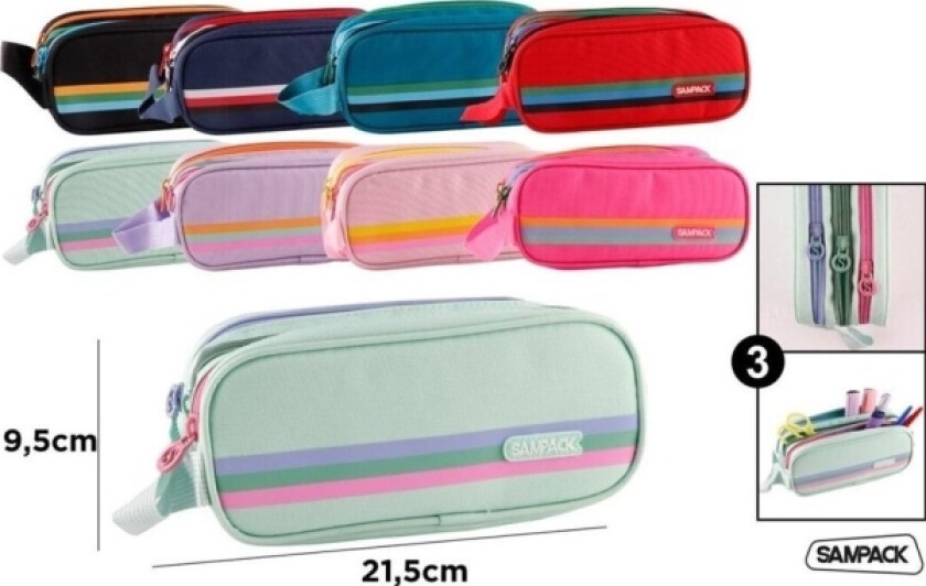 Triple Pencil Case 21.5X9.5Cm Mix