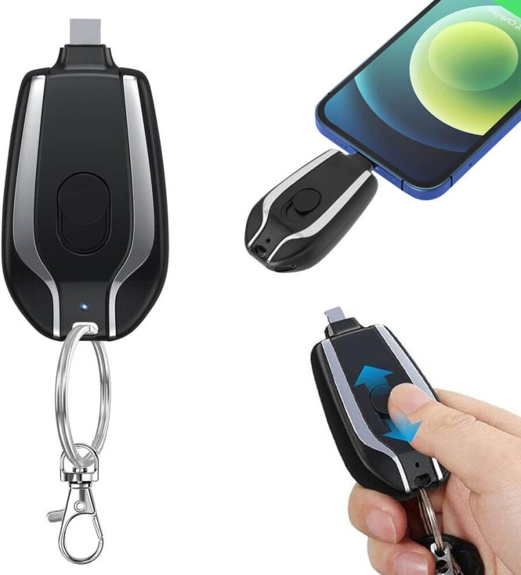 Mini Powerbank Nøkkelring Nødlader USB-C 1500mAh