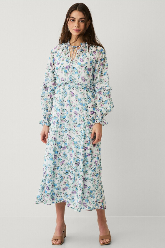 Maxikjole i chiffon - Hvit