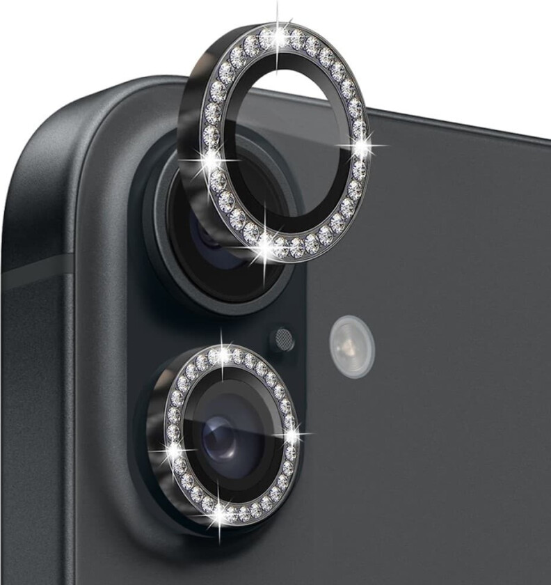 NORTHJO kameralinsedeksel med rhinestone til iPhone 16/16 Plus, herdet glass - svart
