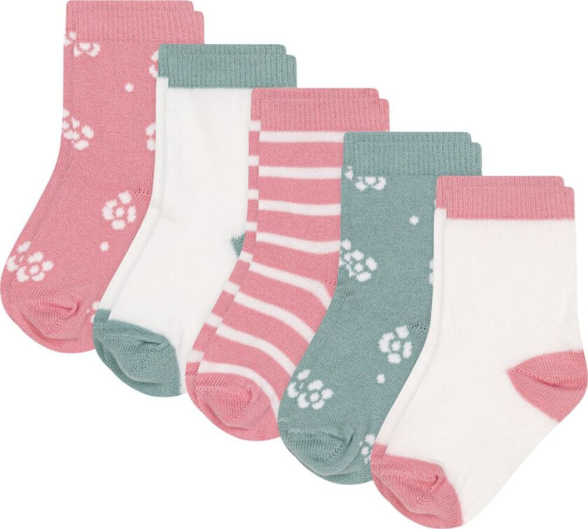 Flowers 5-pakning Bomullssokker Green Pink | Rosa | 6-12 months