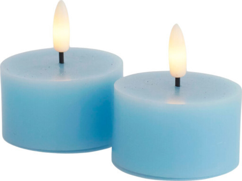 Sille Telys 2 stk. sett, Ø6xH3,4cm, Blue Skye