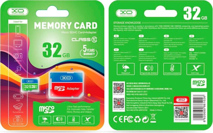 microSD Minnekort m. Adapter 32GB