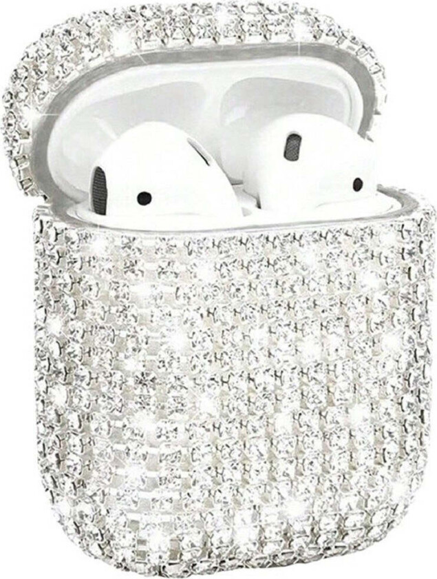 Apple AirPods (1. & 2. Gen.) Hardt Plast Deksel med Rhinesten - Sølv