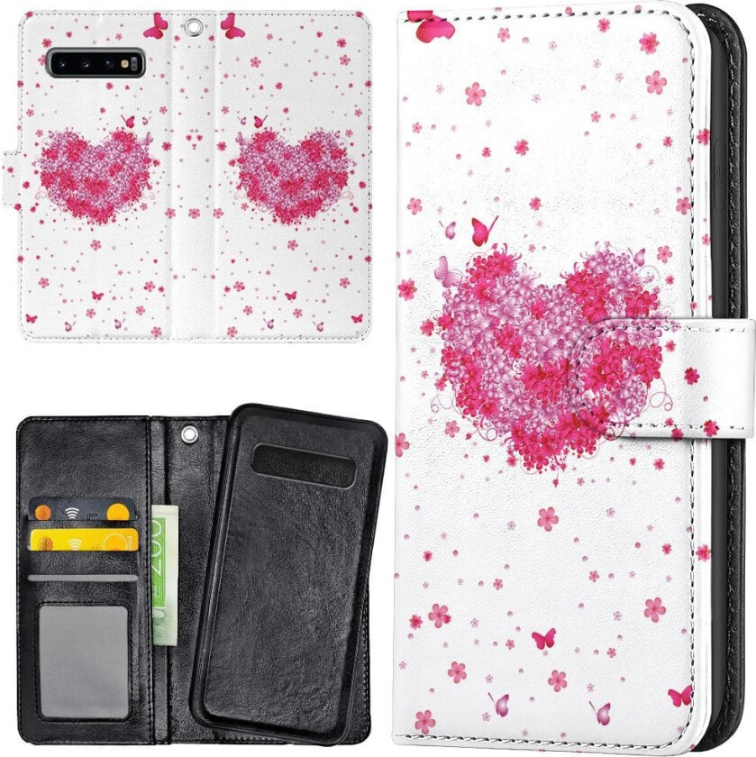 Samsung Galaxy S10 Plus - Lommebok Deksel Blomsterhjerte