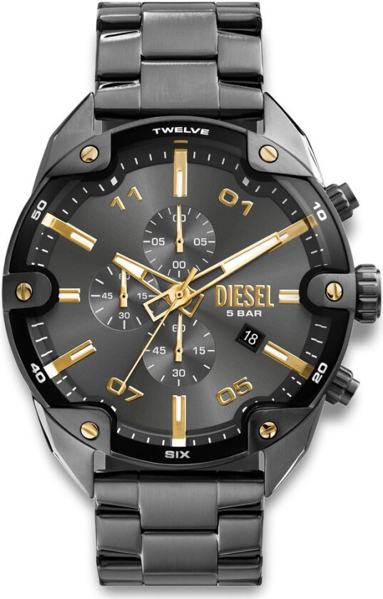 Spiked DZ4669 - Kvarts - Gunmetal - Herreklokker - Rustfritt stål - ledd m/pin - Mineral