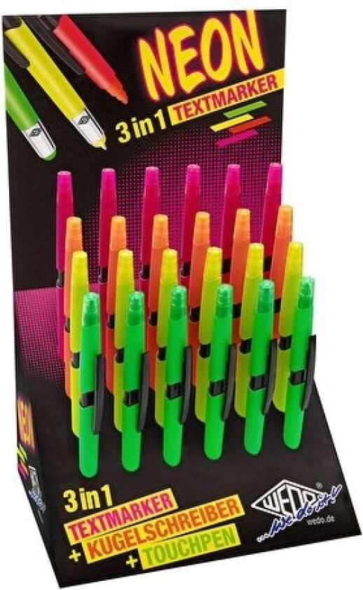 Stylus Penn 3-I-1 Neon, 24 Skjermer Berøringspenn, Kulepenn Og Highlighter I Ett, Sortert I - 24 Deler (261 61099)
