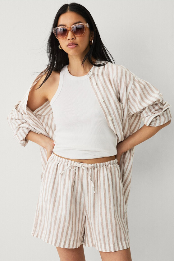 Shorts i lin - Beige