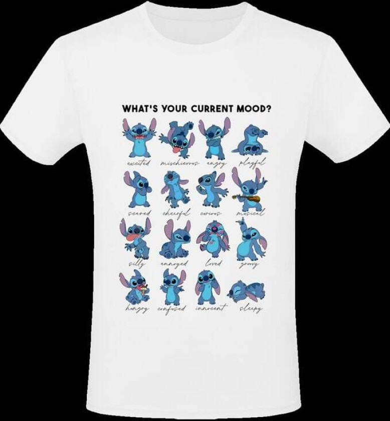 Disney T-skjorte - Stitch - What's your current mood - S til XXL - Herrer - hvit