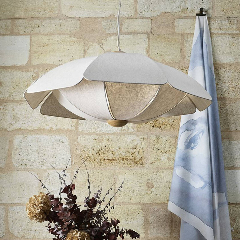 Hengelampe Coquillage, 110 cm kremfarget, lin