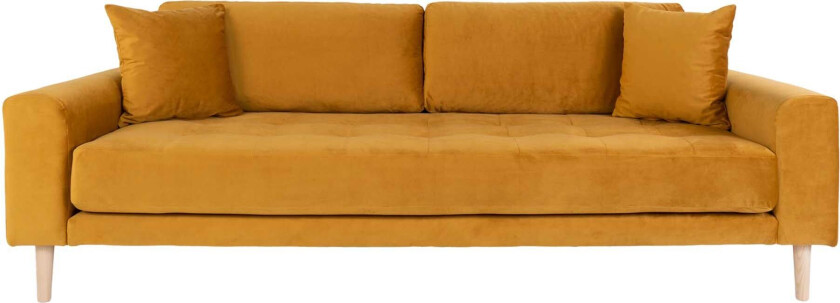 Lido sofa 3 seter velur inkl. 2 pynteputer, sennepsgul.