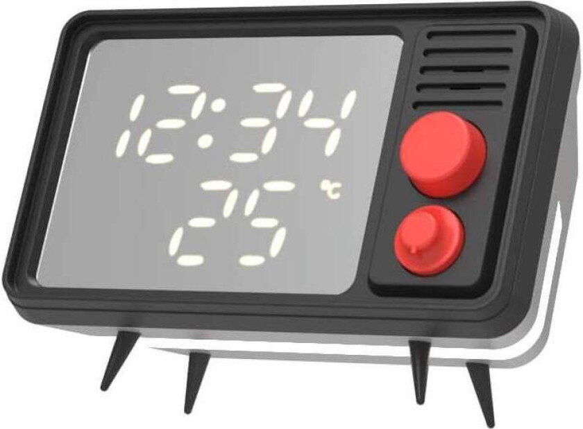 MOB Høyttaler Vekkerklokke med Lys TV Retro Svart/Grå