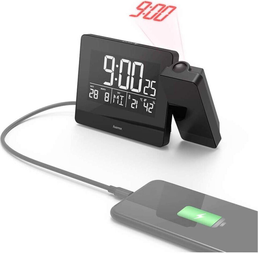 HAMA Alarm Clock Projection Plus Charge Black