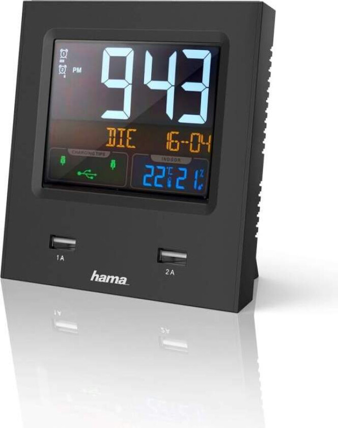 HAMA Vekkerklokke Dual-USB USB-lading Sort