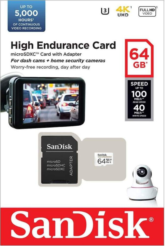 SANDISK Minnekort MicroSDXC 64GB High Endurance med adapter